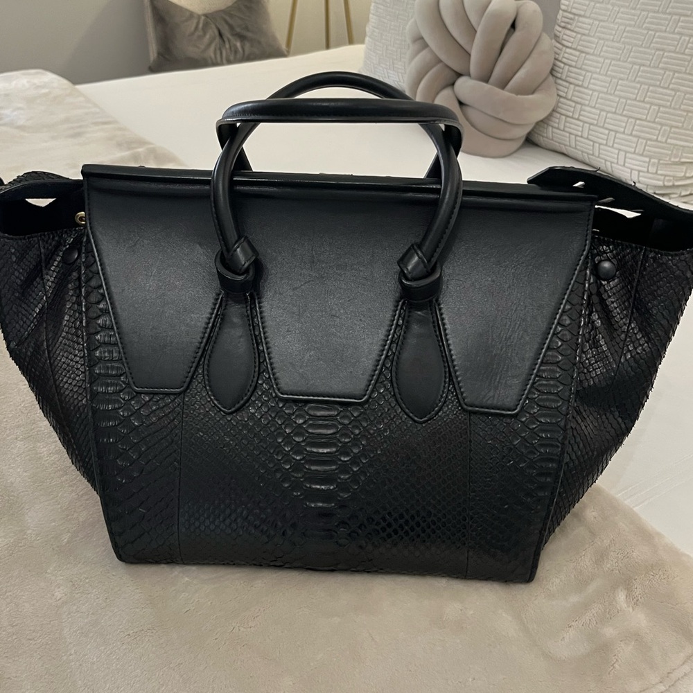 Celine Tie Knot Black Python Leather Tote Bag - image 1